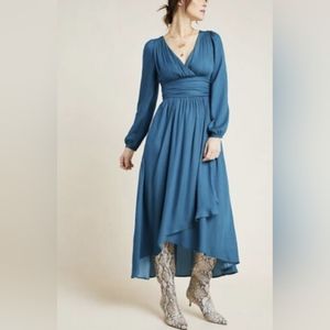 Anthropologie Gwendolyn high/low maxi emerald green dress